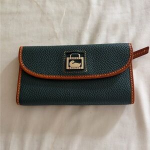 Dooney & Bourke Dark Green and Brown Leather Key & Card Holder